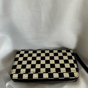 Black and White Checkerboard Zip Wallet